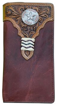 Combination Burgundy and medium oil Rodeo Style Leather Bi-fold Wallet